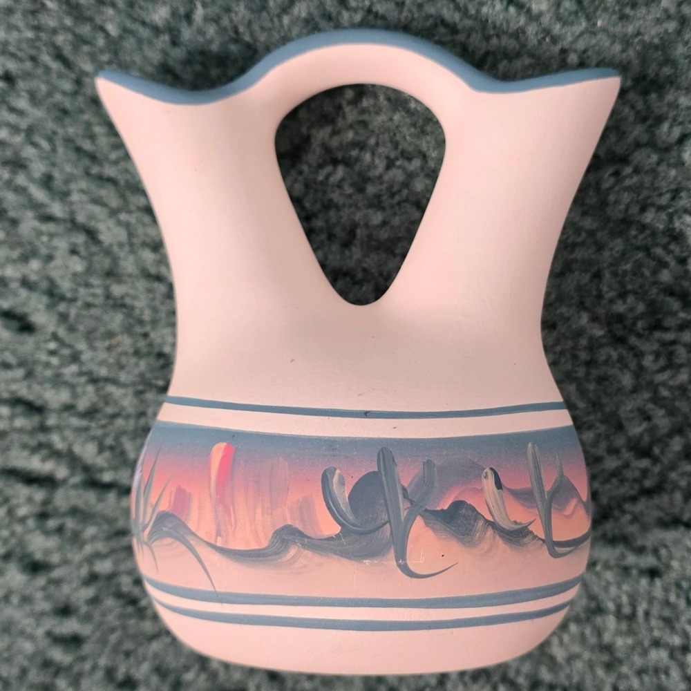 Vintage 1962 New West Pottery Signed Painted Desert Navajo Wedding Vase Mountain